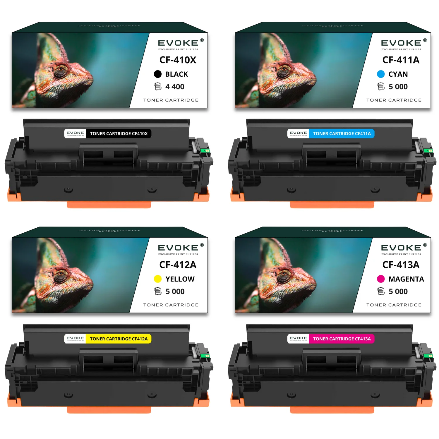 Evoke compatibele toner voor Hp Ce410X Ce411A Ce412A Ce413A 305X Cf380X Cf381A Cf382A Cf383A 312X I Cc530A Cc531A Cc532A Cc533A 304A,4X Cmyk 12800 Stron Color Laserjet Pro M351A M375Nw M451Dn M451Dw