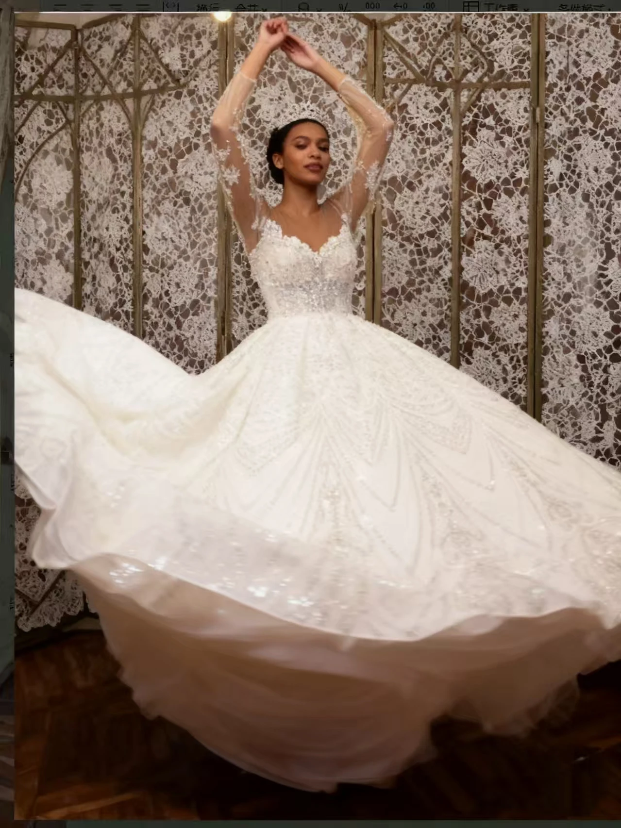 Customized Sheer Neck Shinny Beads Sequins Wedding Dress for Bride Vestidos De Novia Ballgown Long Sleeves Bridal Gown Robe De
