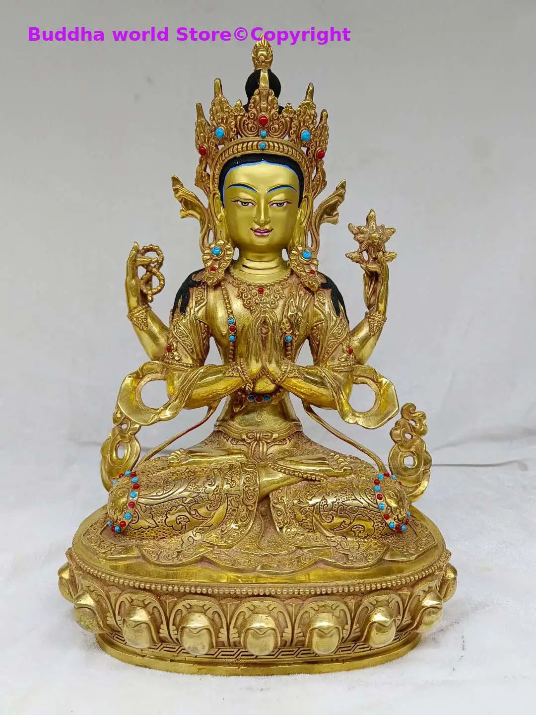 Wholesale Buddhist supplies Buddhism India Nepal HOME SAFE LUCK Four-armed Avalokitesvara Bidhisattva guanyin Buddha statue