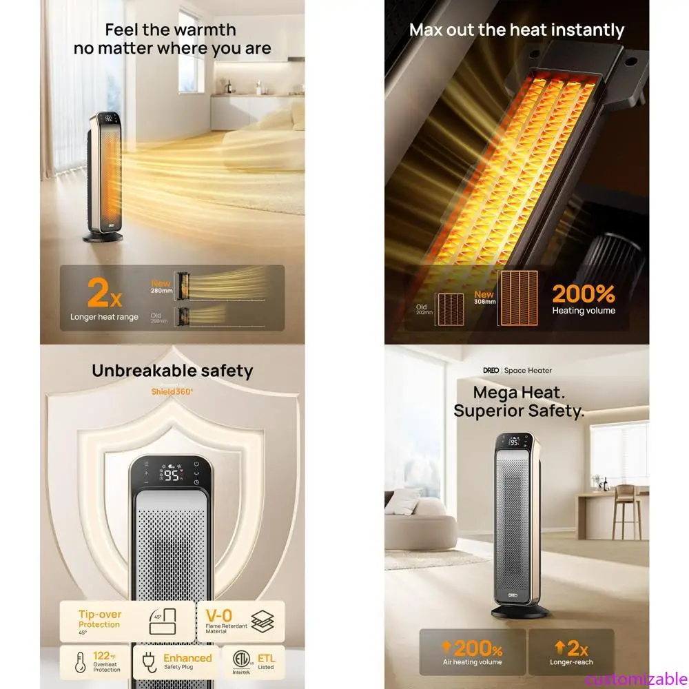 

Indoor Space Heater by Dreo, 25-Foot Coverage, 11.5ft/s Heat Delivery, with Remote Control, Anti-Burn Plug, 3 Heat