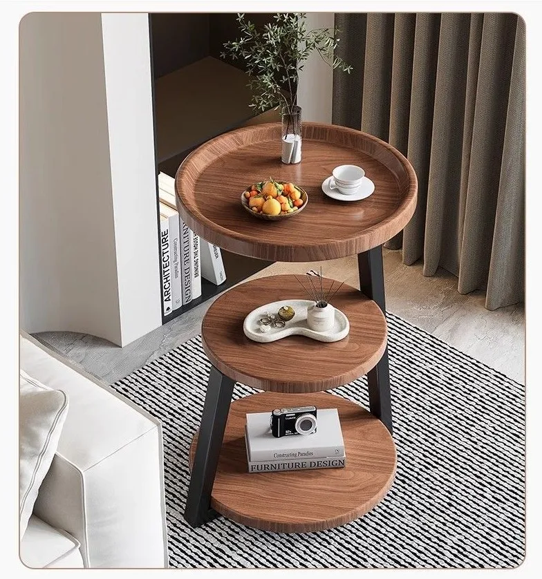 طاولة حافة خشبية صلبة مستديرة عالية الجودة على الطراز الصيني، رف تخزين معدني بسيط متعدد الطبقات، لغرفة المعيشة وغرفة النوم YX875HC #2