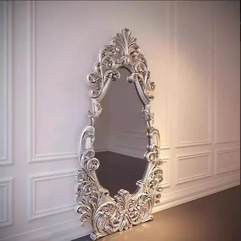 NNFrench Retro Light Luxury Carved Full-body Full-length Mirror Wall-mounted Villa Falls To The Ground Against The Wall