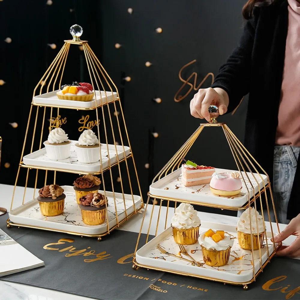 

Fruit Plate Household Double-layer Rack Three-layer Dessert Table Display Rack Hotel Afternoon Tea Fruit Basket Cake Delicate