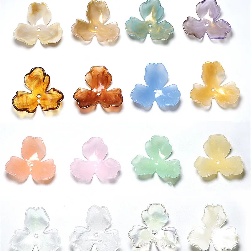 20 piezas de cuentas acrílicas de perlas de imitación, accesorios de joyería de 39x36mm, pétalos grandes, flores, gorros para joyería, adornos para ropa