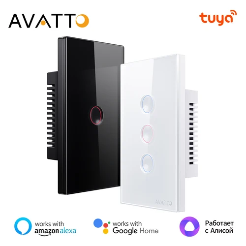 Imagen 1 del producto AVATTO Tuya WiFi interruptor de luz inteligente, 1/2/3/4 Gang táctil interruptor de botón ranurado control remoto inalámbrico funciona con Alexa,Google Home