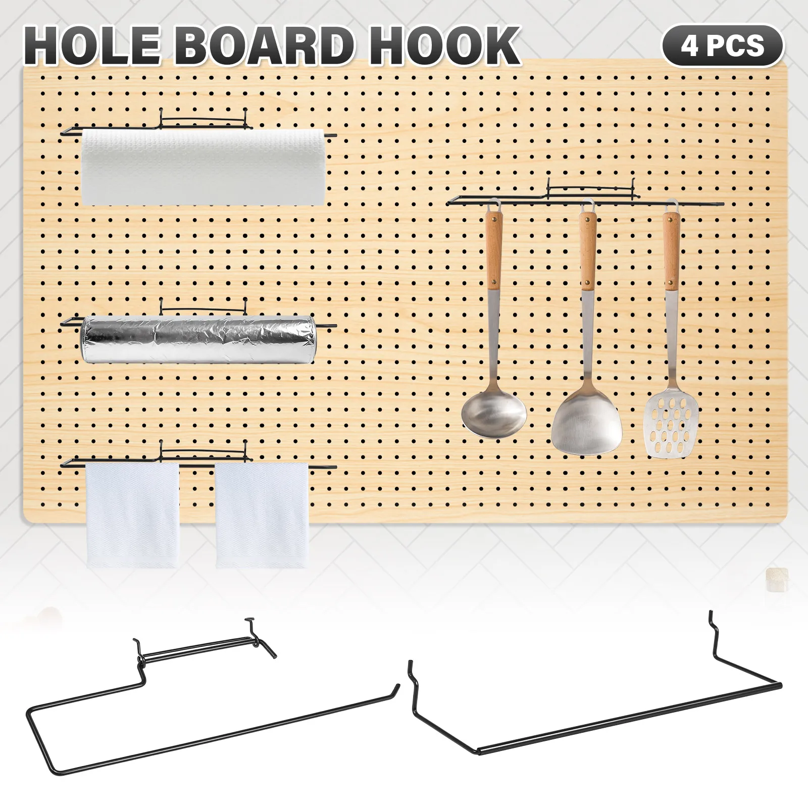 4Pcs Pegboard Paper Towel Holder Metal C/U Shape Pegboard Paper Roll Holder Peg Board Organizer Accessories for Kitchen Workshop