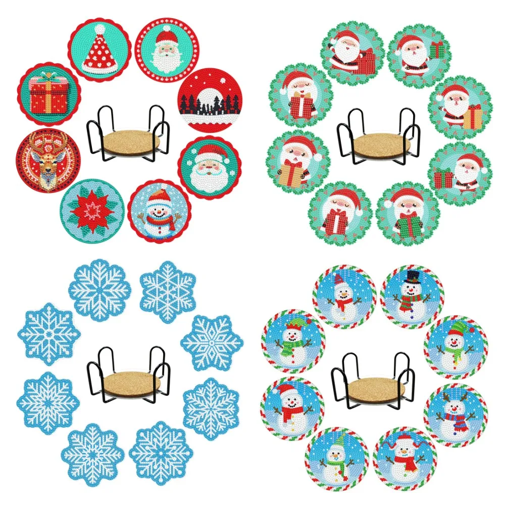 8 Christmas Diy Diamond Painted Coasters, Mandala Coasters, Non Slip Table Mats, Insulation Mats, Home Kitchen Accessories Gifts