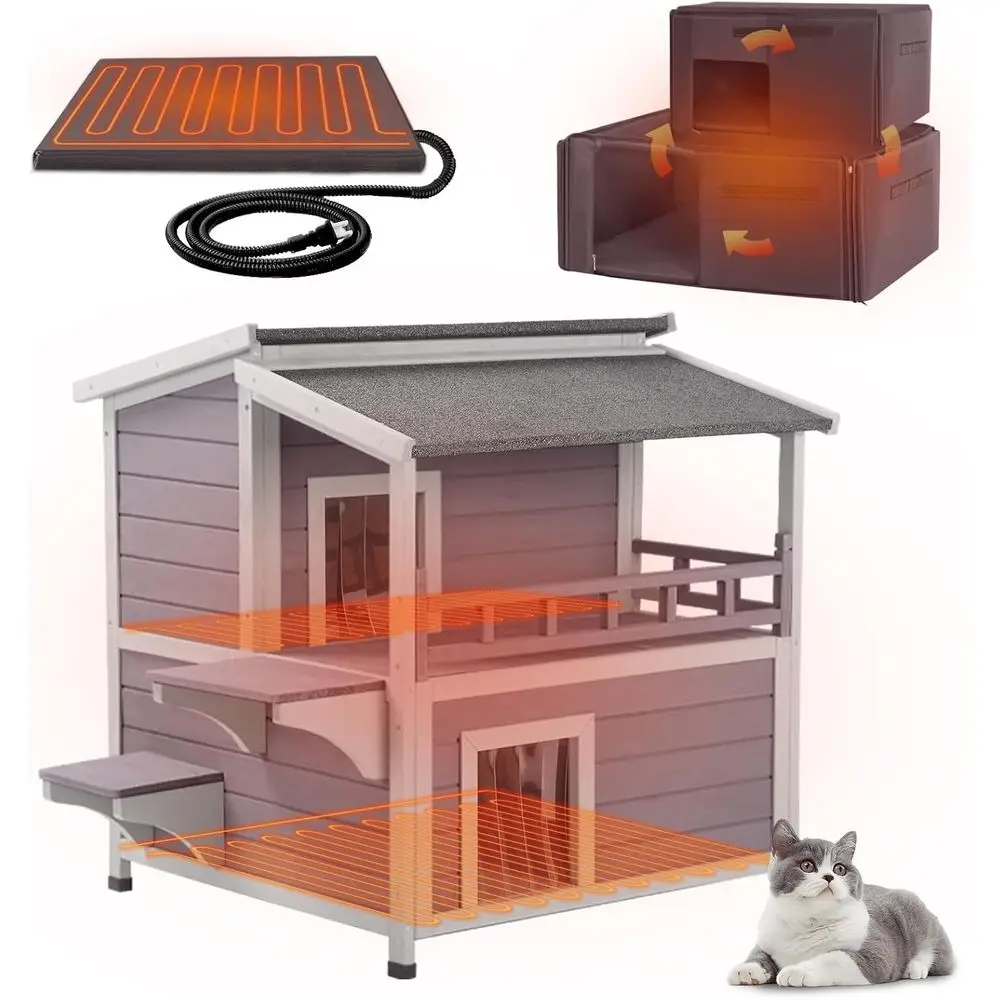 

Insulated Outdoor Cat Shelter with Heated Pad for 1-4 Cats, Weatherproof for Winter