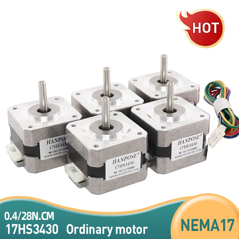 

5PCS Free shipping Nema17 12VDC 0.4A 28N.CM 34mm length 4-Lead 17HS3430 42 Stepper Motor for CNC XYZ 3D Printer