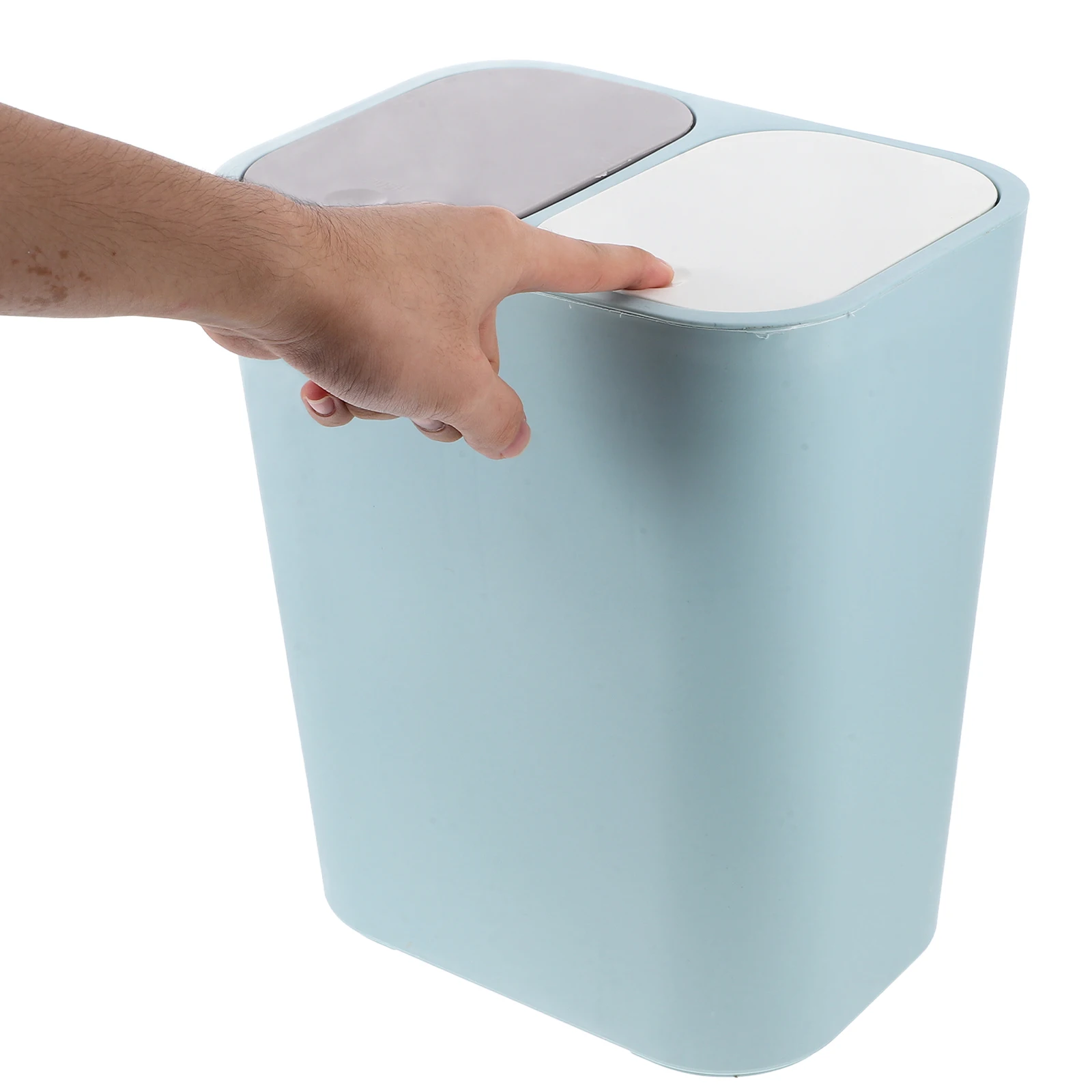 

2 Compartments Lidded Trash Can Garbage Bin Kitchen Bathroom Dual Pp Plastic Waste Recycle Bin Household Bedroom Living Room