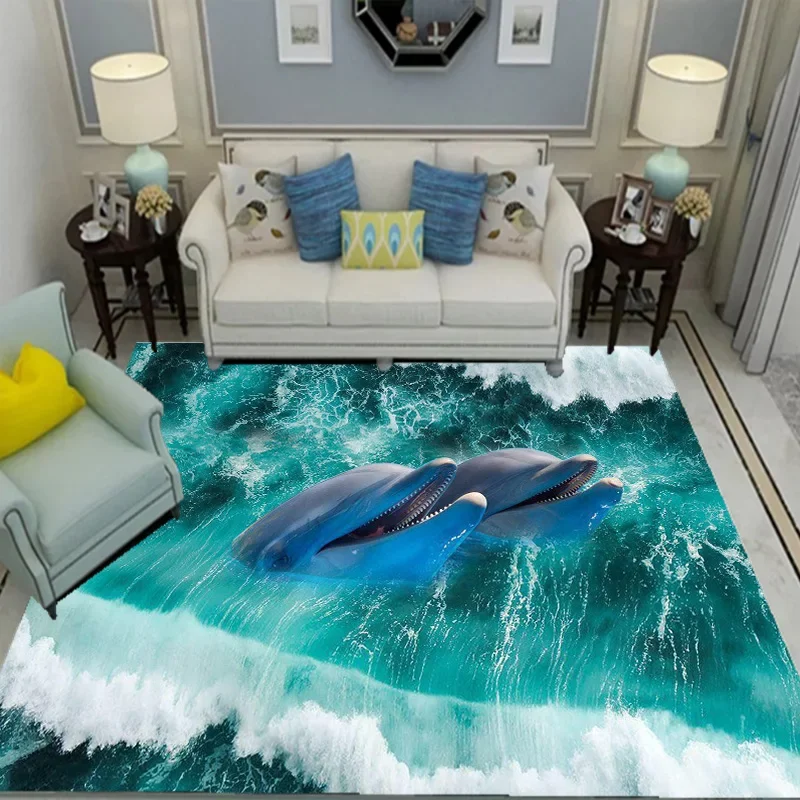 3D Ocean Rug for Living Room, Bedroom Carpet, Shark Table Carpet, Non-slip, Home, Lovely Floor Mat, Sea World, Children Rug