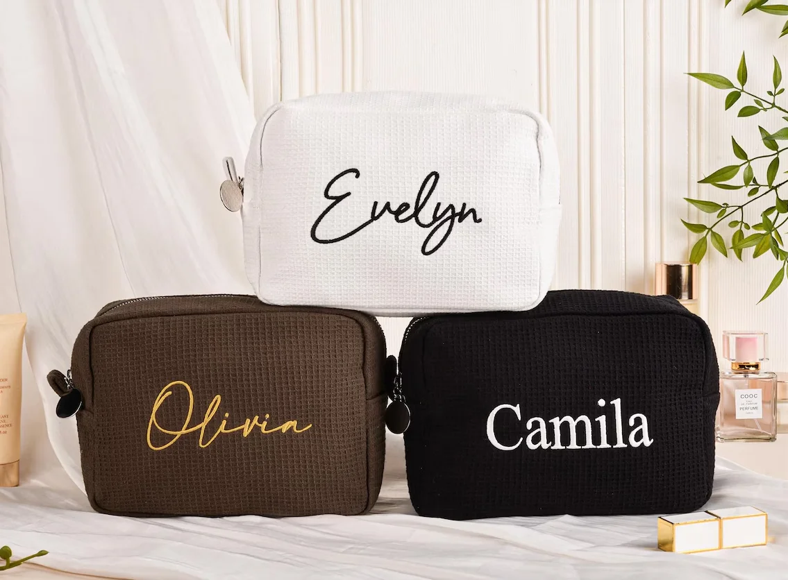 Personalized Embroidered Makeup Bag, Embroidered Cosmetic Bag, Bridesmaid Makeup Bag, Travel Makeup Pouch, Women Toiletry Bag