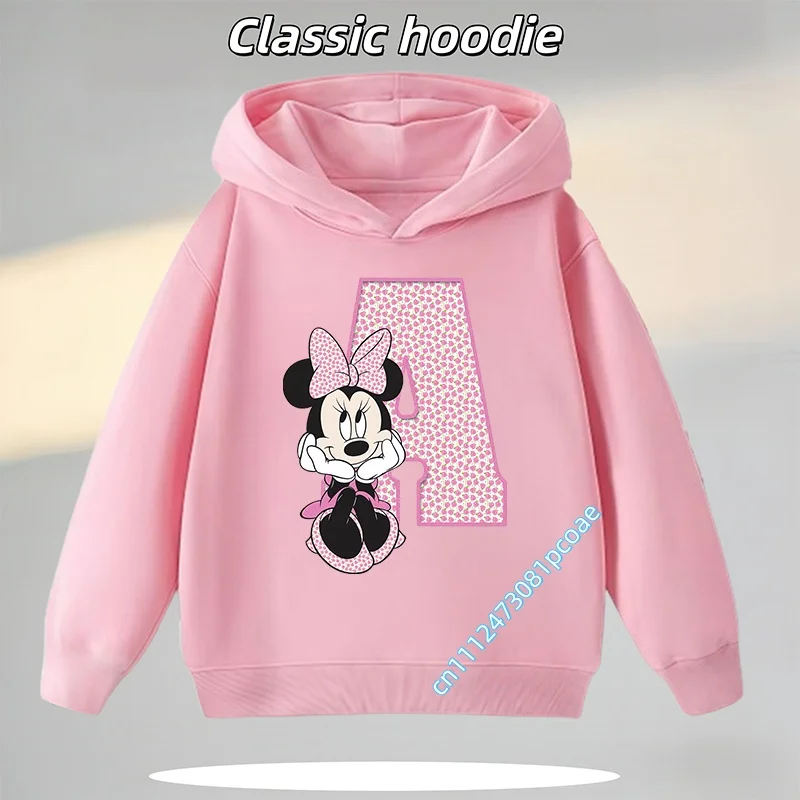 Letter A-Z Mickey Minnie Boys' Sportswear - 1-9 Years Old Children's Hooded Shirt - Girls' Casual Top - Digital Cartoon Print