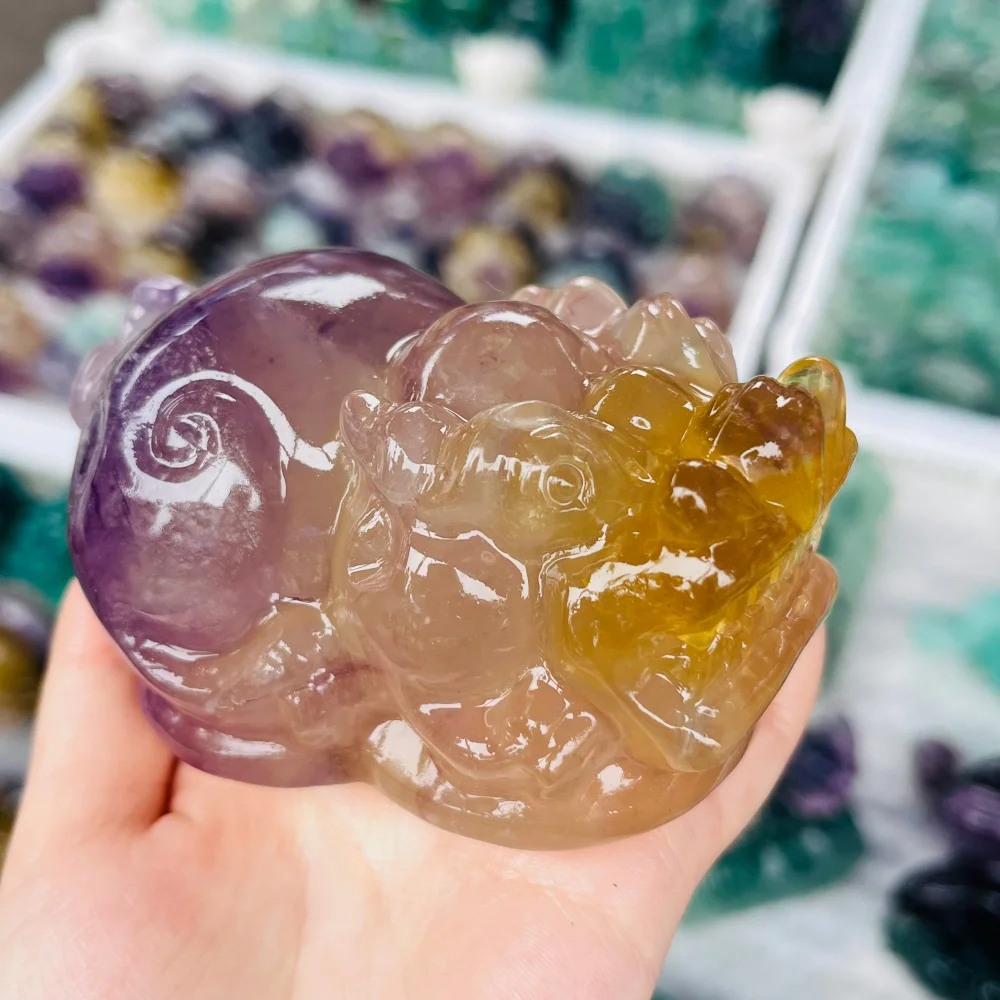 Natural Colored Fluorite Pixiu Carving Crystal Healing Animals Figurines Home Decorations DIY Holiday Gift 1pcs view 2