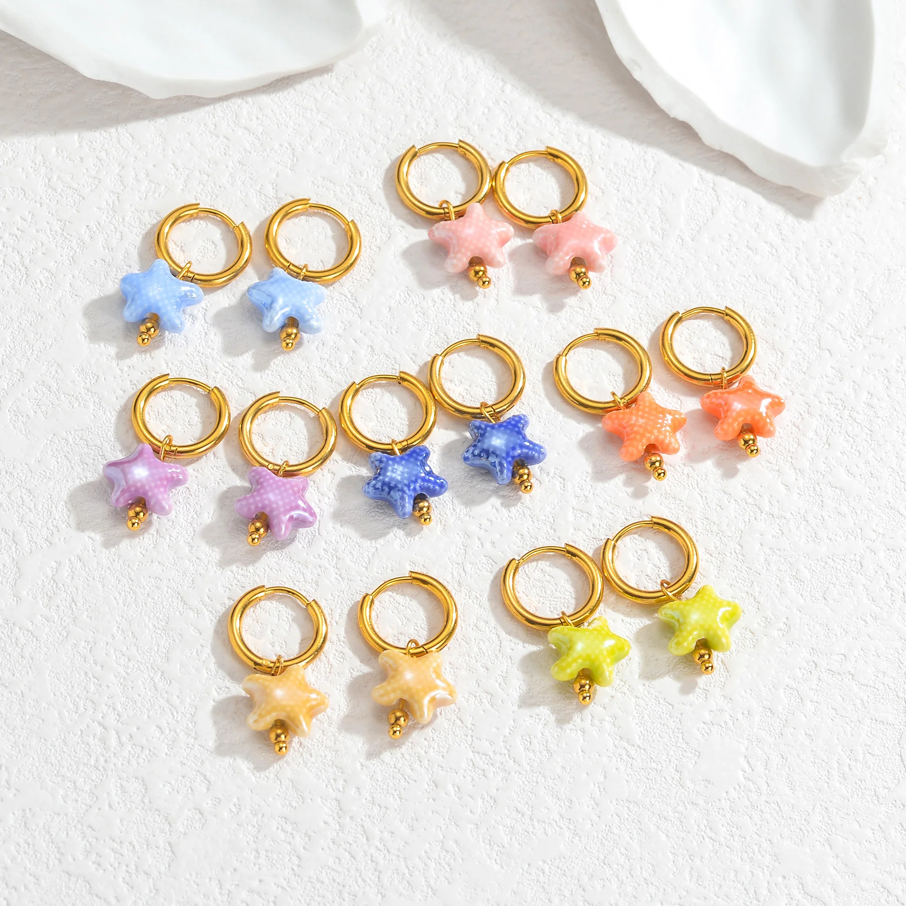 Seakissky Cute Candy Colored Ceramic Star Heart-shaped Geometry Pendants Earrings For Women Girl Simple Fashion Jewelry Gifts
