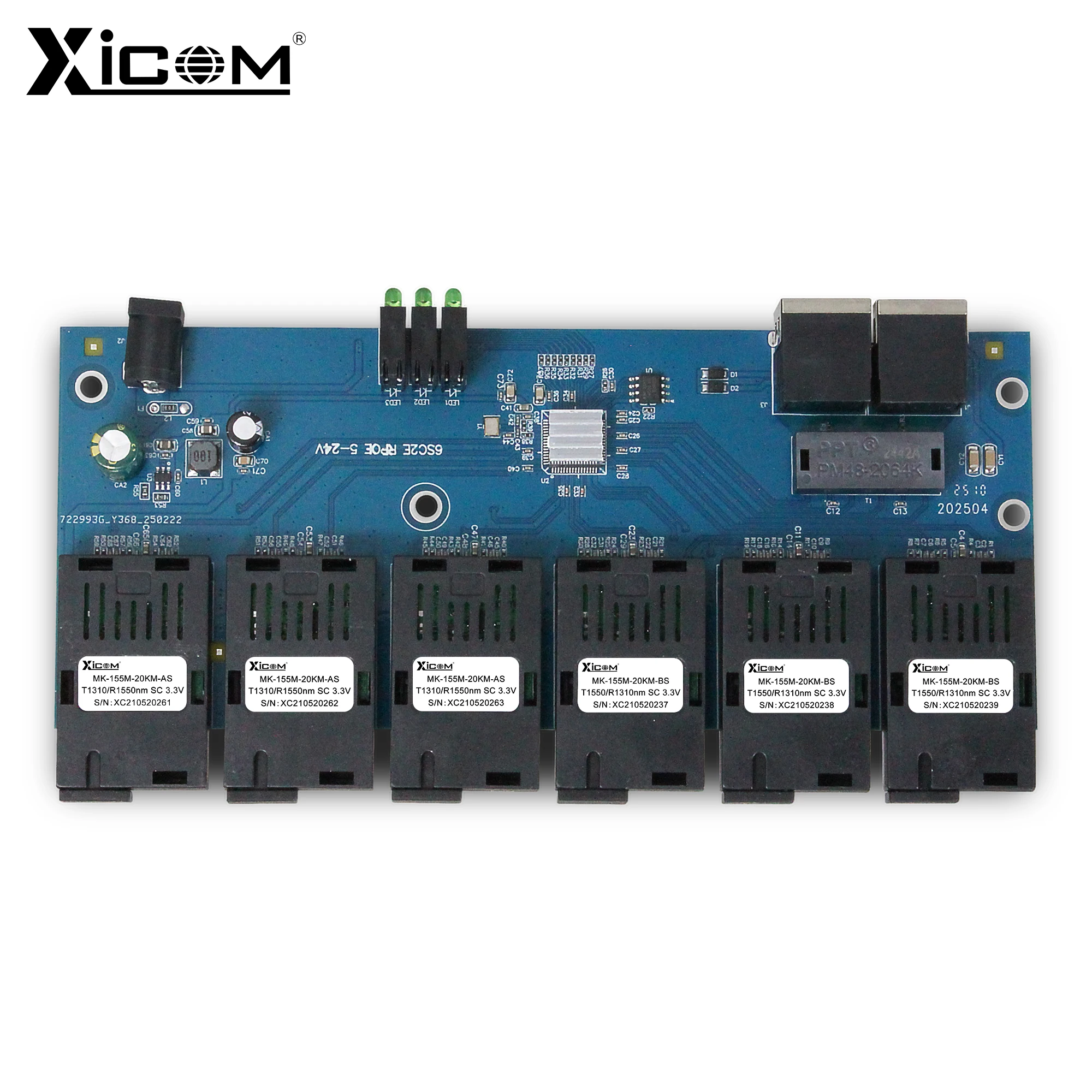 xicom-pcba-board-6-fiber-ports-2-rj45-ports-100mbps-20km-ethernet-switch-fiber-optic-media-converter-sc-optical