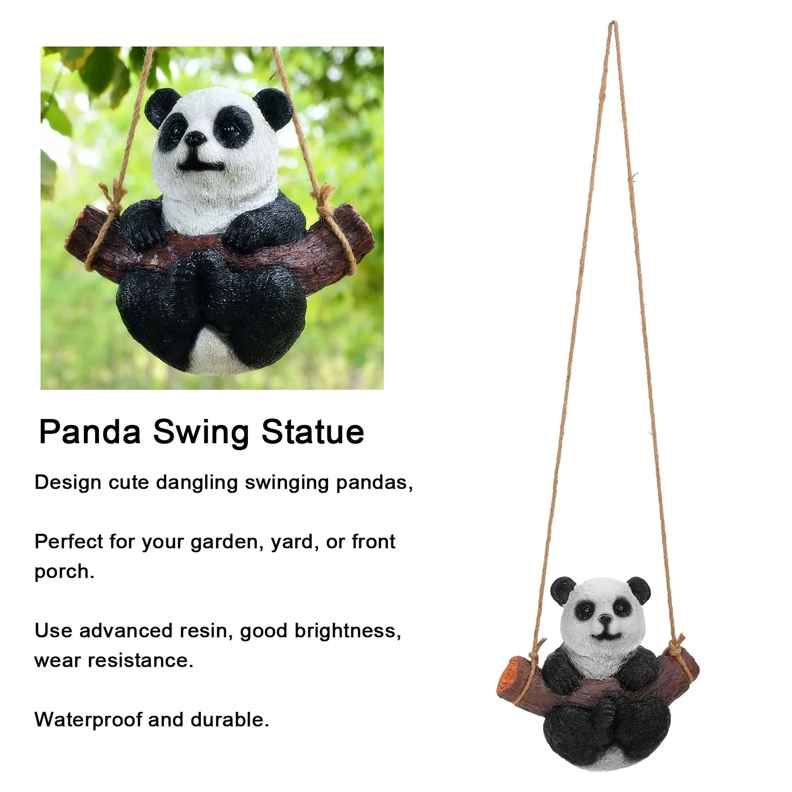 Panda Swing Statue Resin Animal Garden Outdoor Statue For Patio Yard Lawn Home Office