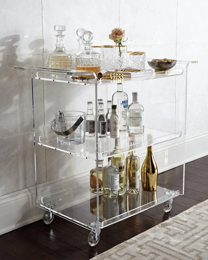 

Hotel Furniture Luggage Trolley Acrylic Hotel Trolley Housekeeping Cleaning Room Service Acrylic Modern Kitchen Cart Dining Cart