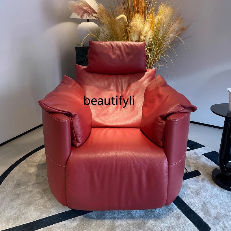 

Italian Minimalist Full Genuine Leather Functional Sofa Chair Rotating Living Room Modern Simple Leisure Chair