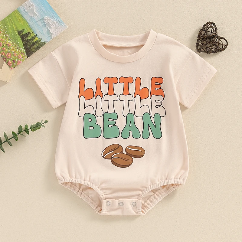 

Baby Girls Boys Romper Letter Beans Print Round Neck Short Sleeve Jumpsuits Summer Casual Bodysuits Clothes