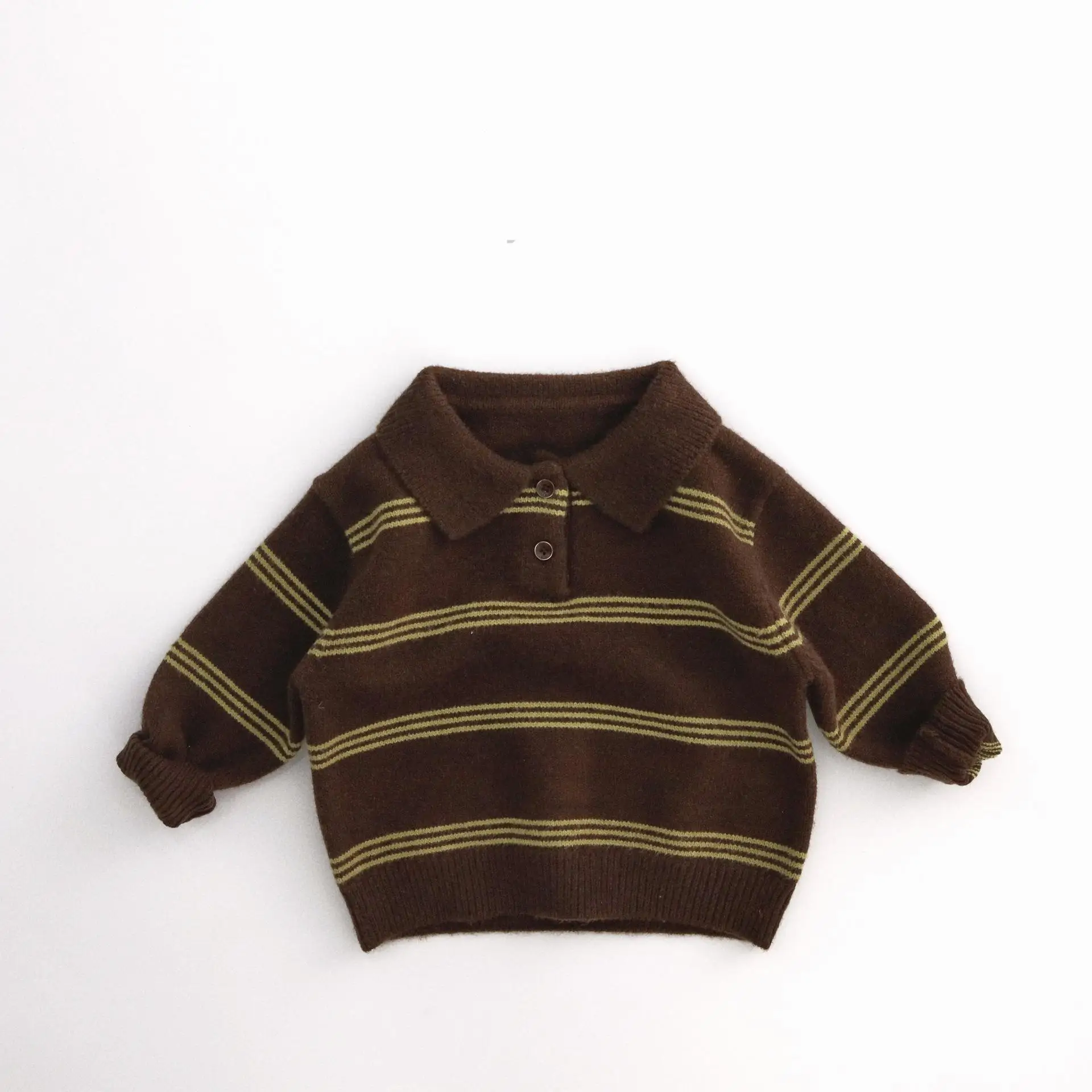 2026 Autumn New Children Casual Striped Sweater For Boys Girls Long Sleeve Knit Polo Shirts Baby Cotton Knitted Sweater