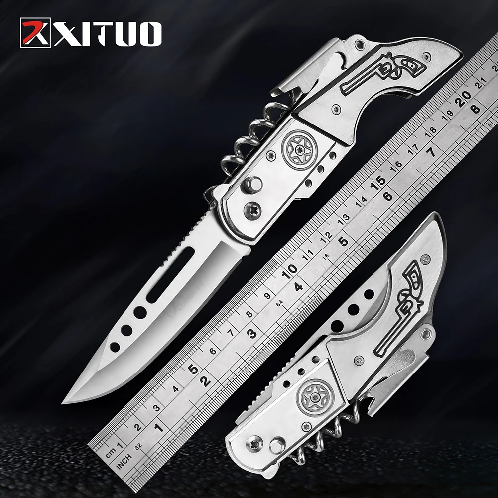 Outdoors Stainless Steel Multifunctional Folding Knife -Household Paring Knife with Wine Corkscrew, Fruit Knife Universal Design
