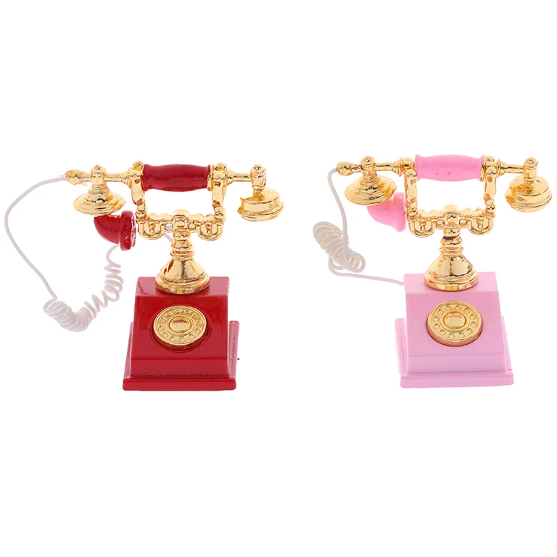 

1Pcs 1:12 Dollhouse Miniature Phone Model Retro Rotary Telephone For Doll Decor