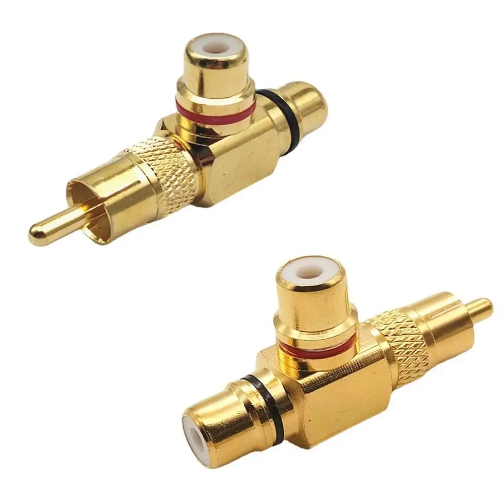 Tee Type AV Audio Video Converter Adapter męski na RCA żeński pozłacany RCA Lotus Adapter Miedź Mosiądz 3-drożny rozdzielacz