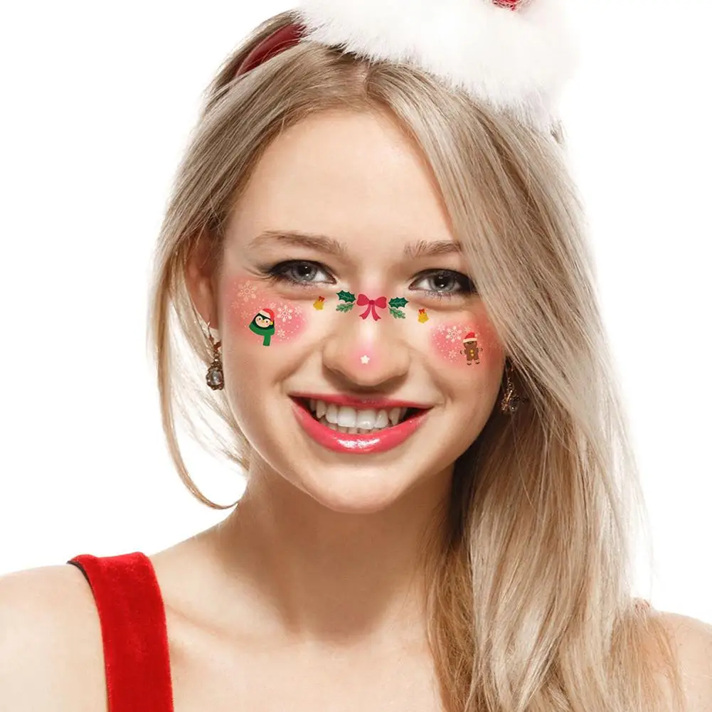 Рождественская временная татуировка для лица, 10 шт./12 шт., рождественский макияж для взрослых, косметика для лица, фестивальная вечеринка