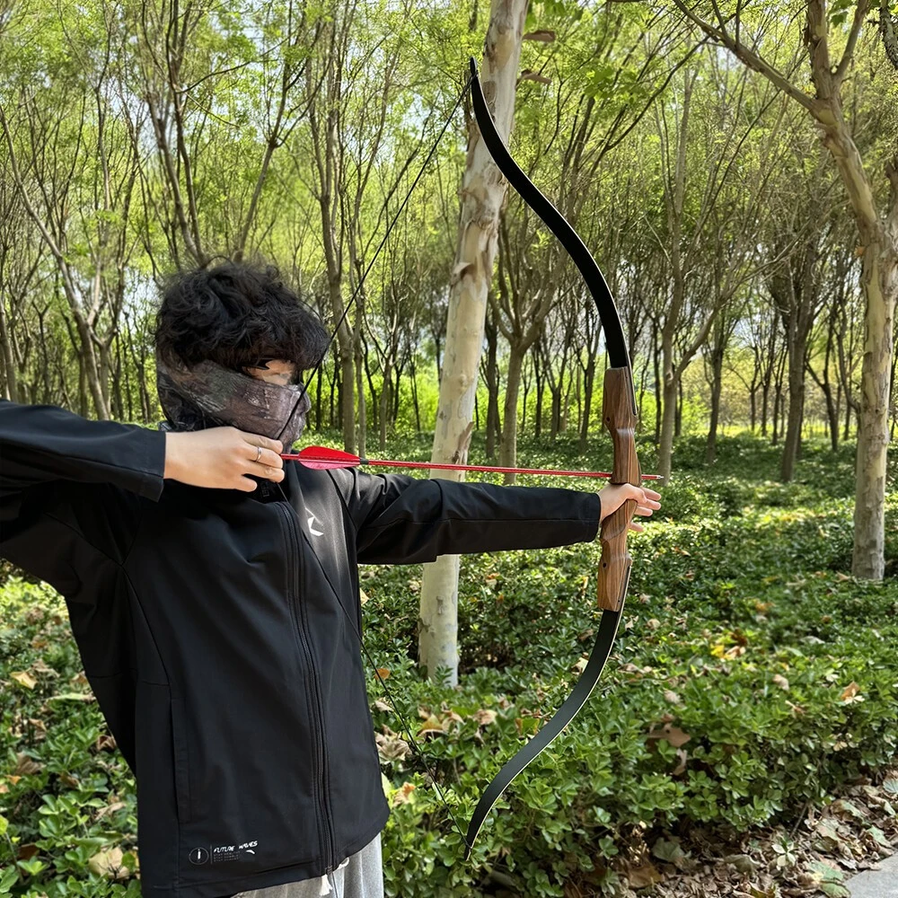 Archery Recurve Split Bow ILF 60 Inch 30-60lbs Right Hand Detachable Wood Riser for Archery Outdoor Hunting Shooting Sports