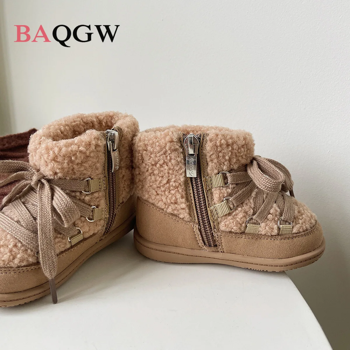 Winter New Baby Snow Boots Lamb Wool Little Kids Fashion Cotton-padded Shoes Soft-soled Toddlers First Walkers Bebe Bootie