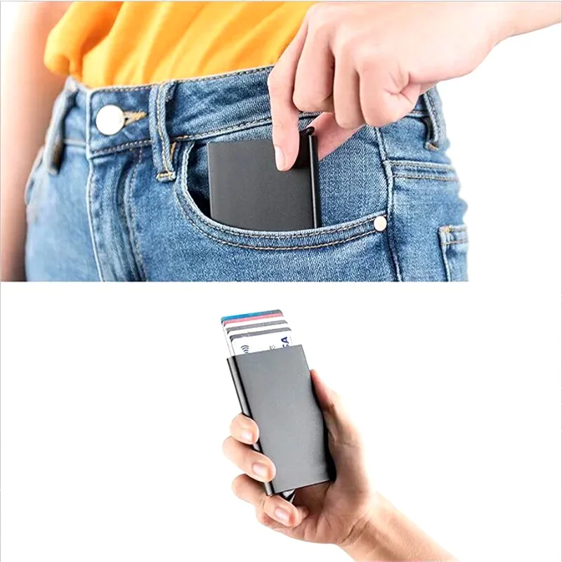 Rfid Smart Wallet Card Holder Metal Thin Slim Men Women Wallets Pop Up Minimalist Wallet Small Black Purse Vallet Walets for Men - view 3