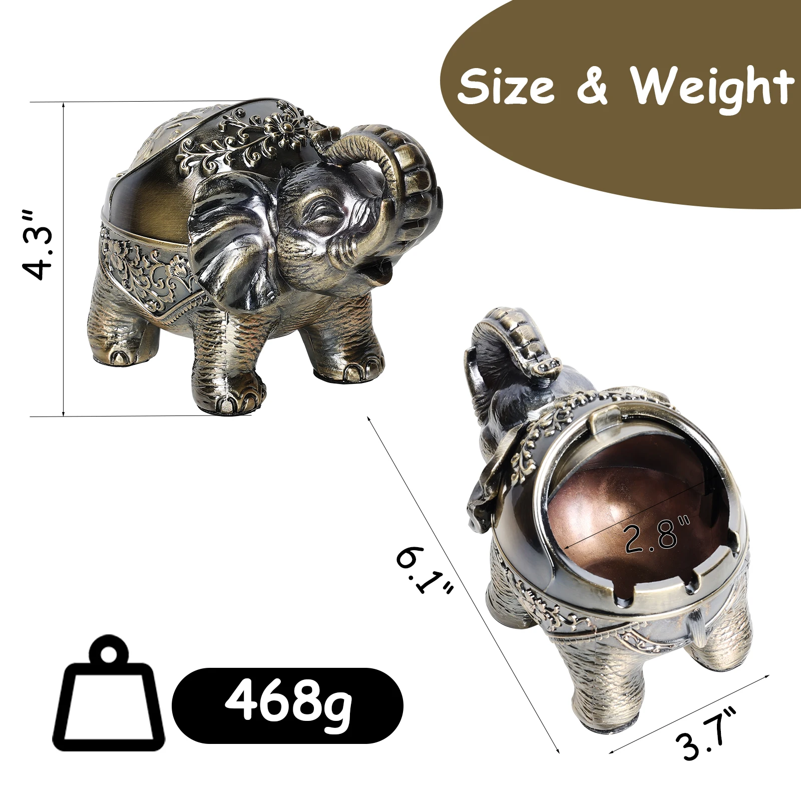 Creative 3D Elephant Ashtray Home Living Room Dining Room Office Desktop Ashtray Storage Retro Windproof Cover Ashtray