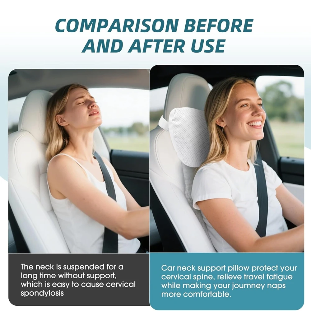 Comfortable Car Headrest Pillow for Tesla Model 3 Y S X Hyundai Kia Genesis BMW Ergonomic Design Neck Pillow Fit Mostly Vehicles