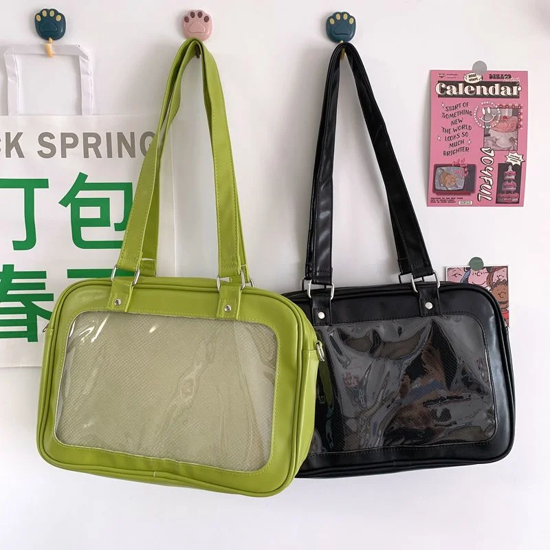 Japanese Preppy All Match Shoulder Bag Girls Transparent Patchwork Handbags Women Y2k Aesthetic Simple Cute Crossbody Ita Bags