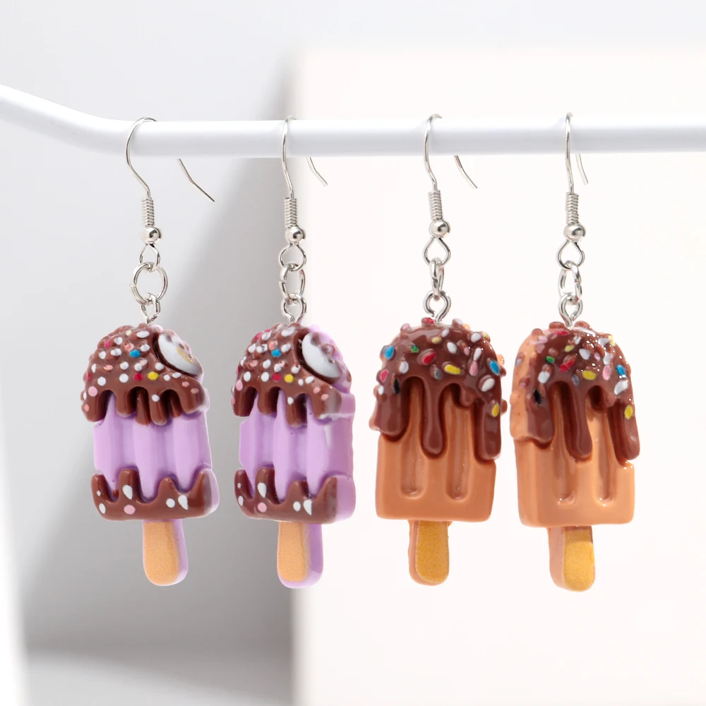 Cute Colorful Ice cream Dangle Earrings for Women Sweet Acrylic Simulation Food Drop Earring Summer Jewelry Gifts