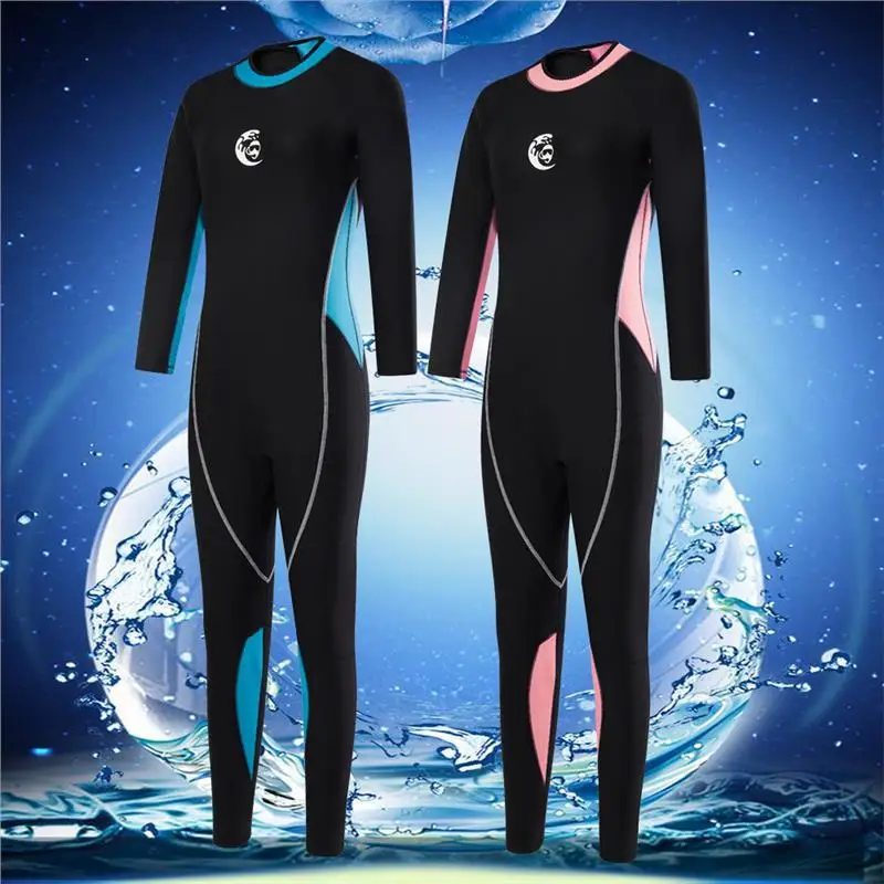 New 2MM One-piece Diving Suit Neoprene Full Wetsuit Women Swimwear Zipper Warm Snorkeling Surfing Suit Blue Pink Swimsuit S-xl