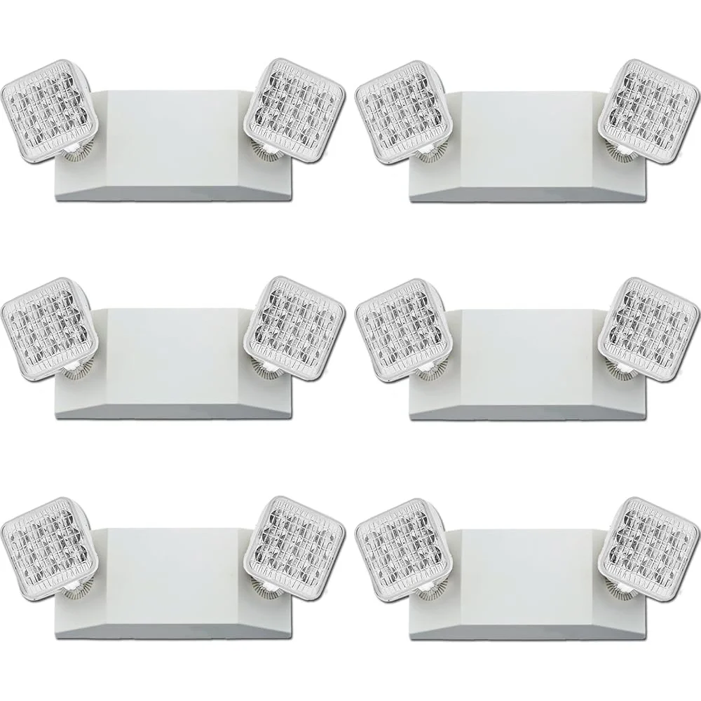 Luzes de emergência 6 pacotes de bateria de backup cabeça dupla ajustável dispositivo elétrico de segurança com fio grau comercial uso interno e externo