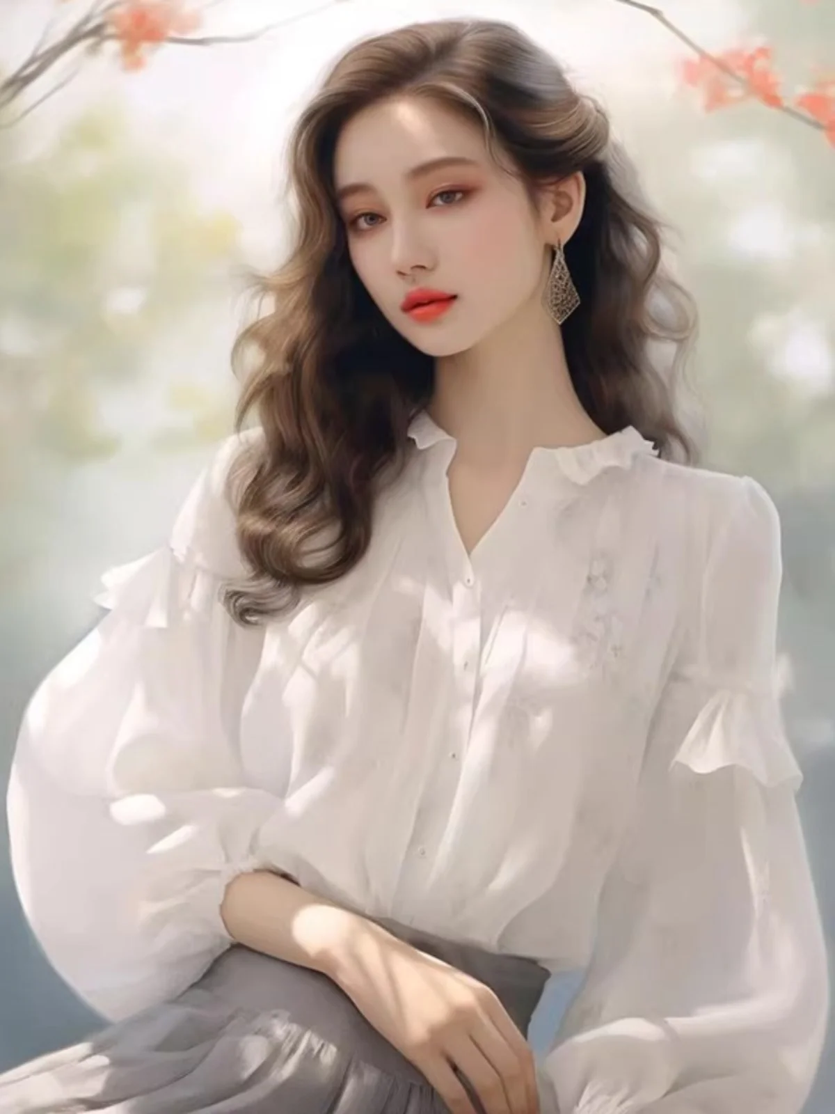 

Sli White irt for Women Slim Fit Faionable Spring Clothing Large Size Ele High End Top French Sle Long Sve