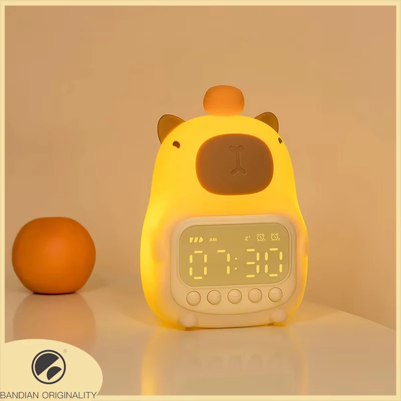 

Cute Rechargable Kids Alarm Clock Night Light Touch Snooze Always-on Display Desktop Table Clock 12/24H Alarm Music LED Clock