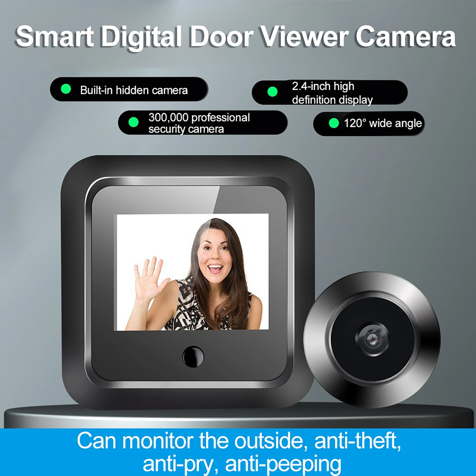 HD 2.4-inch Display Smart Electronic Door Mirror 120° Wide-Angle Video Doorbell Video Surveillance Cam House Security Doorbell