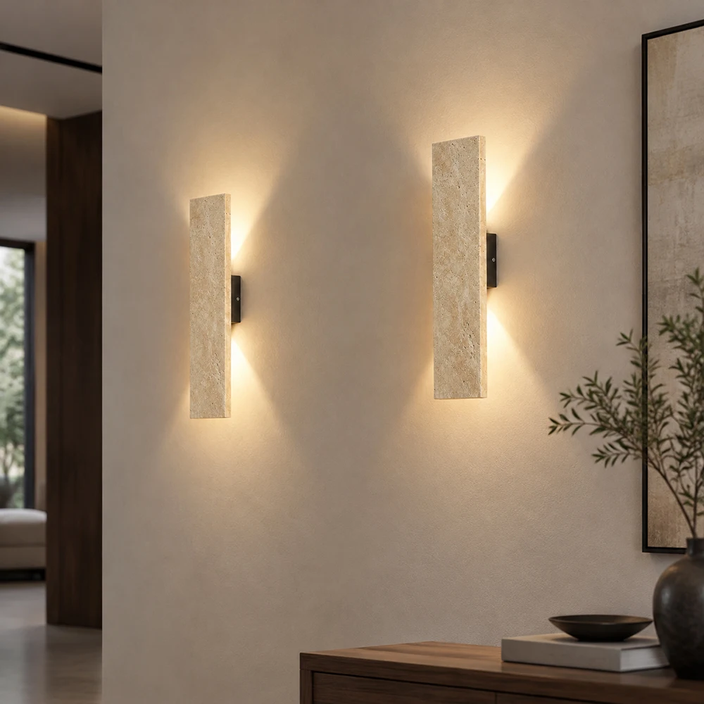 Modern Natural Travertine LED Wall Sconce IP65 Waterproof Up Down Wall Lamp Luxury Stone Light for Garden Courtyard Bedroom