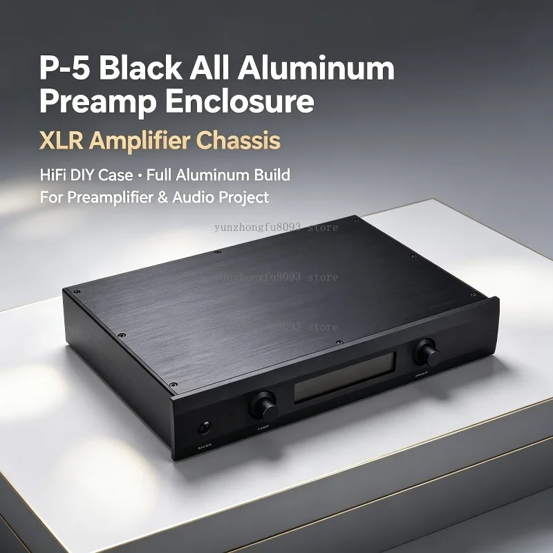 P-5 Black All Aluminum Preamp Enclosure, XLR Amplifier Chassis HiFi DIY Case for Preamplifier and Audio Projects