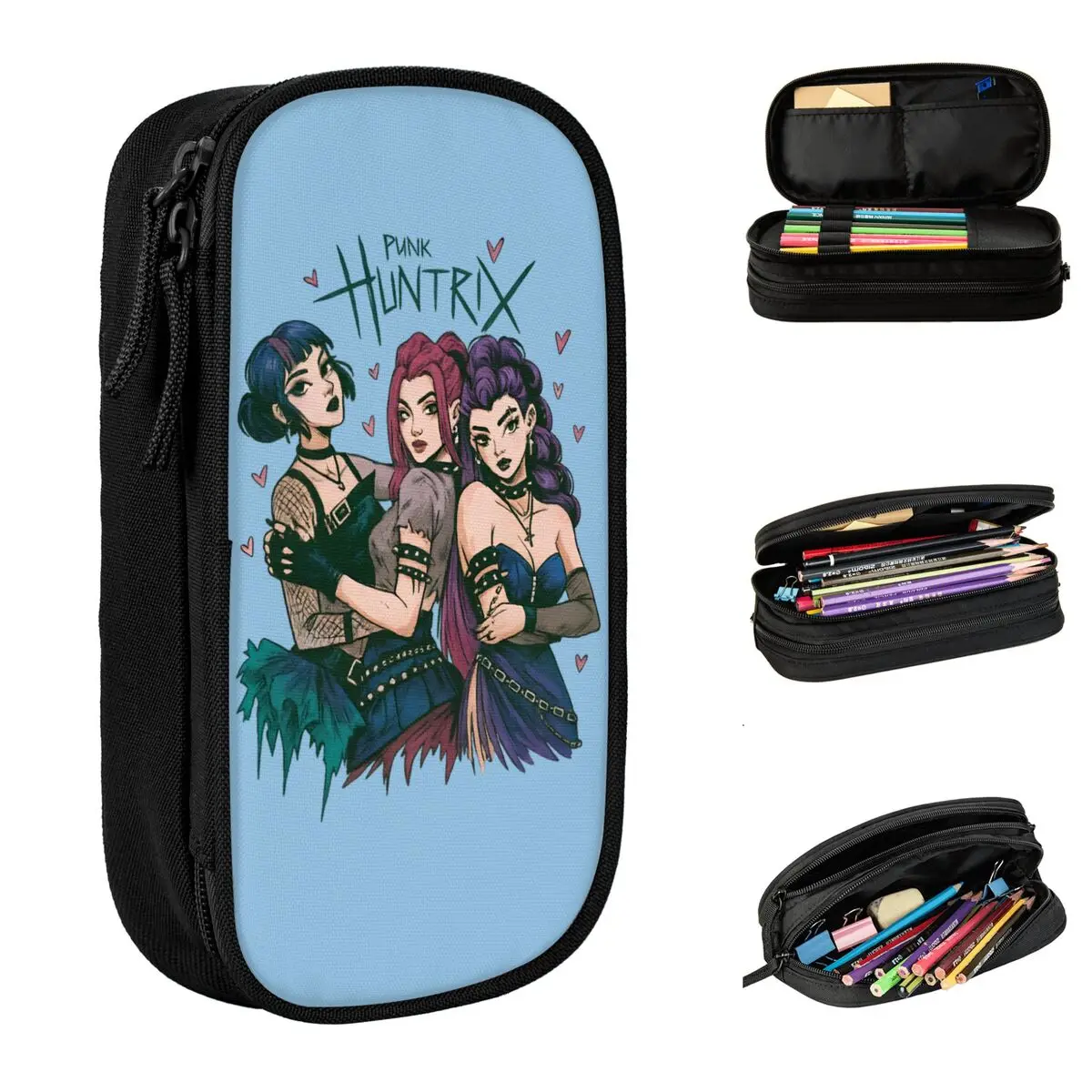 

Kpop Demon Hunters Animation Pencil Case Huntrix Saja Boys Double Layer Pen Box Students Large School Pencil Cases Stationery