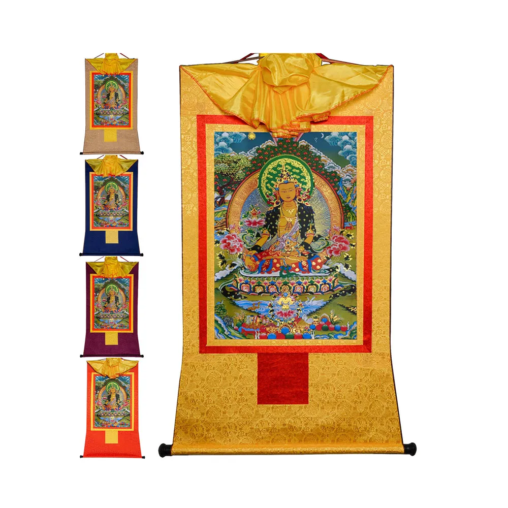 Gandhanra Bronzing Printed Thangka Art -Ksitigarbha(The Bodhisattva of Hell-Beings) Thangka,Hand Framed Tibetan Buddhist Thangka