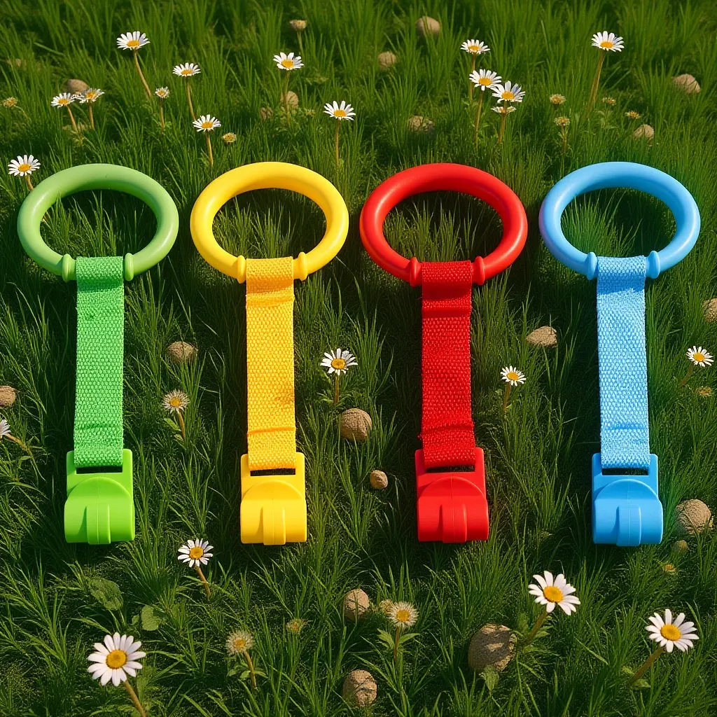 

4Pcs Crib Hand Pull Ring Baby Stand Up Rings for Learning to Walk Ergonomic Comfort Grip Sturdy Braided Plastic Material