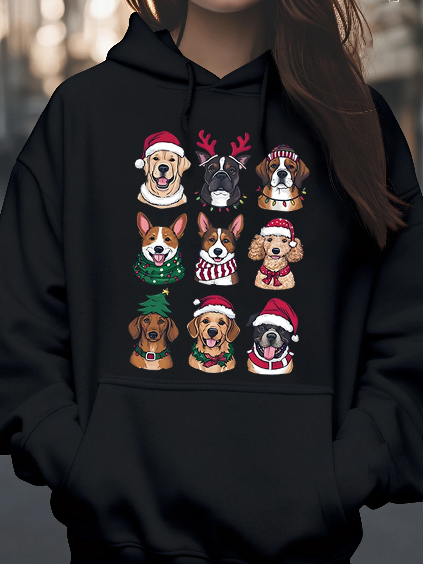 

Рождественская толстовка с принтом собачьих лица, праздничная повседневная одежда унисекс для взрослых