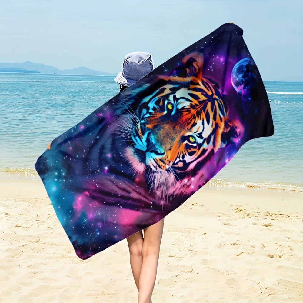 Galaxy Tiger Print Beach Towel Polyester Soft Quick Dry Large Bath Towel Summer Swimming Pool Surfing Blanket