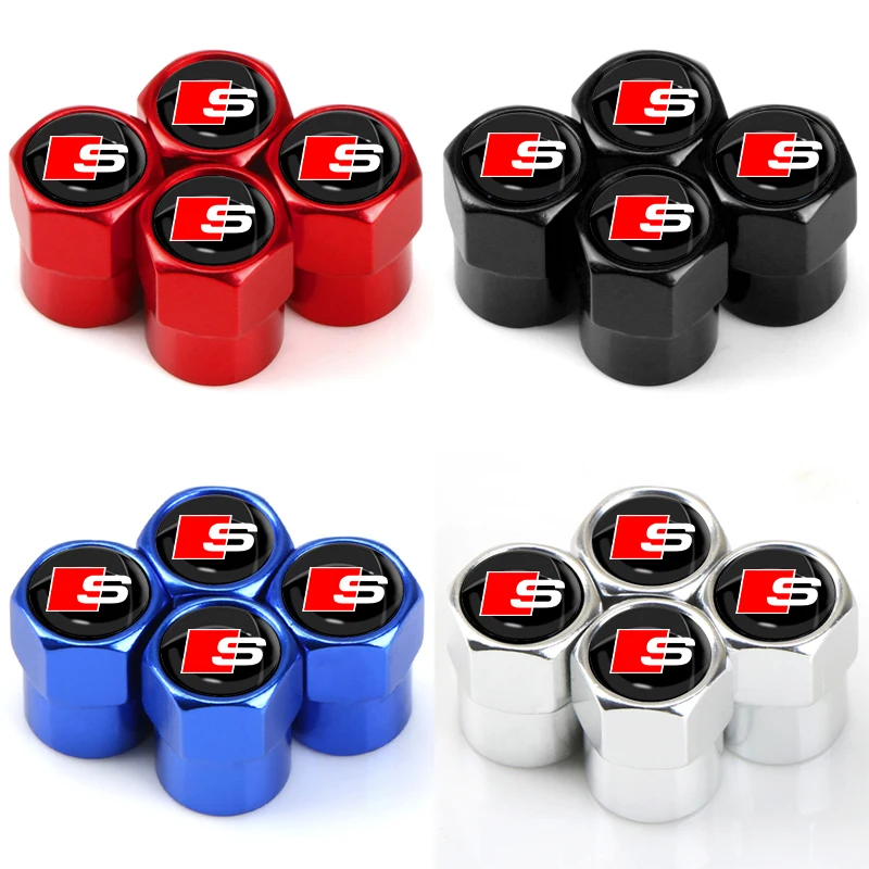 4pcs New Metal Car Wheel Tire Valve Caps Tyre Rim Stem Covers For Audi S Sline S3 S4 S5 S6 S7 S8 A4L A5 A6L A3 A4 A7 Q3 Q5 Q7