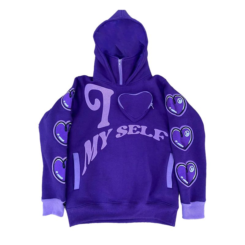 New Purple High Neck Pullover Half Zip Sweatshirt Vintage y2k High Street Hip Hop Rap KPOP Dance overzie Tops Clothes Jacket